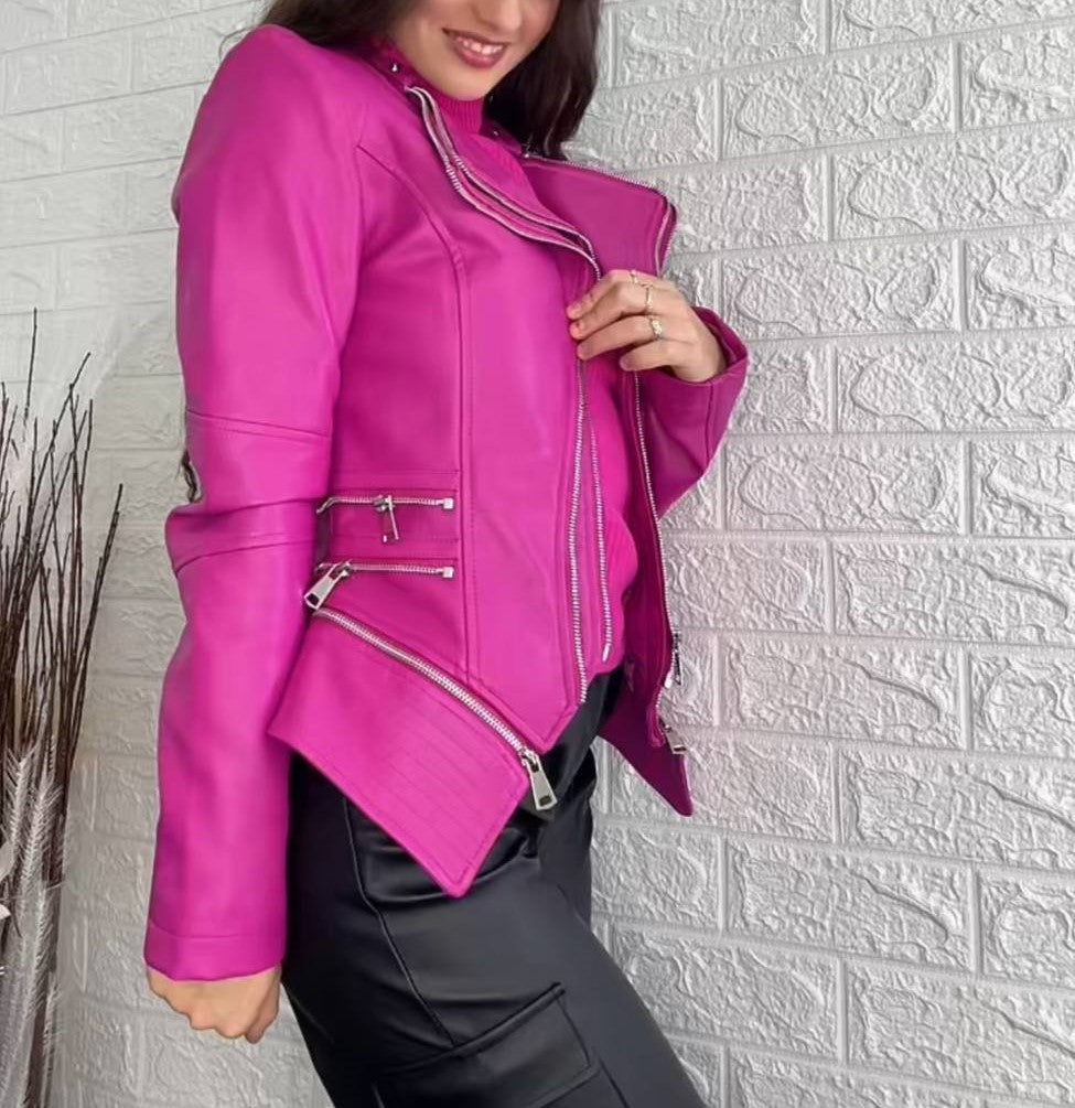 Giacca ecopelle fucsia best sale