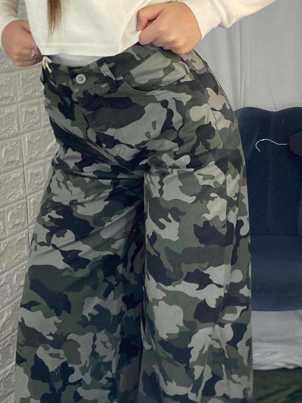 PANTALONI VITA ALTA CAMOUFLAGE